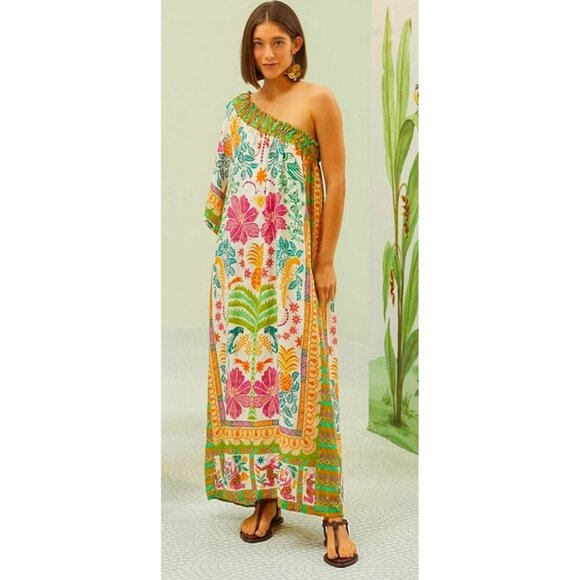 NWT Farm Rio Oasis Summer tropical one shoulder oversized floral dress-Small - Picture 1 of 12